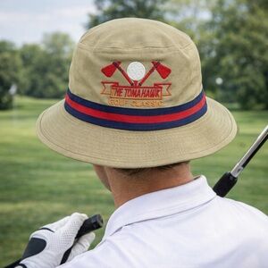 Town Talk Golf Classic Bucket Hat Khaki Red Stripe Made in‎ USA One Size